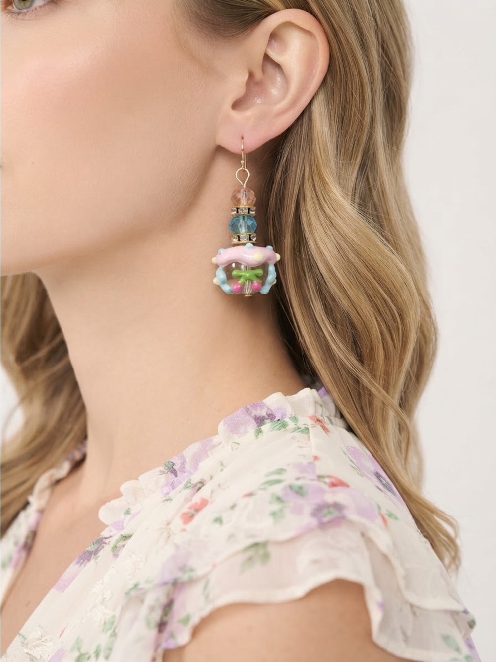 Cupcake Dangle Earrings Pink Frosting Cherry Beads | Cute Kawaii Y2K